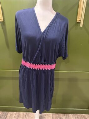 Navy Swim Coverup Tunic with Pink Waistband